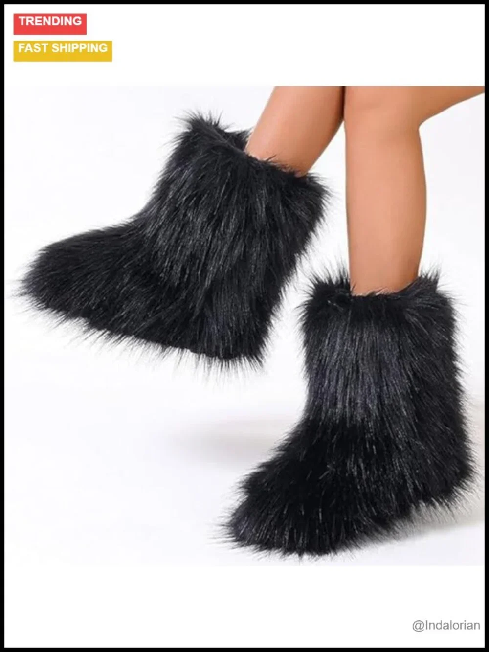 Women's Faux Fur Boots Mid-Calf Flat Snow Boots Warm Fuzzy Fluffy Winter Y2K